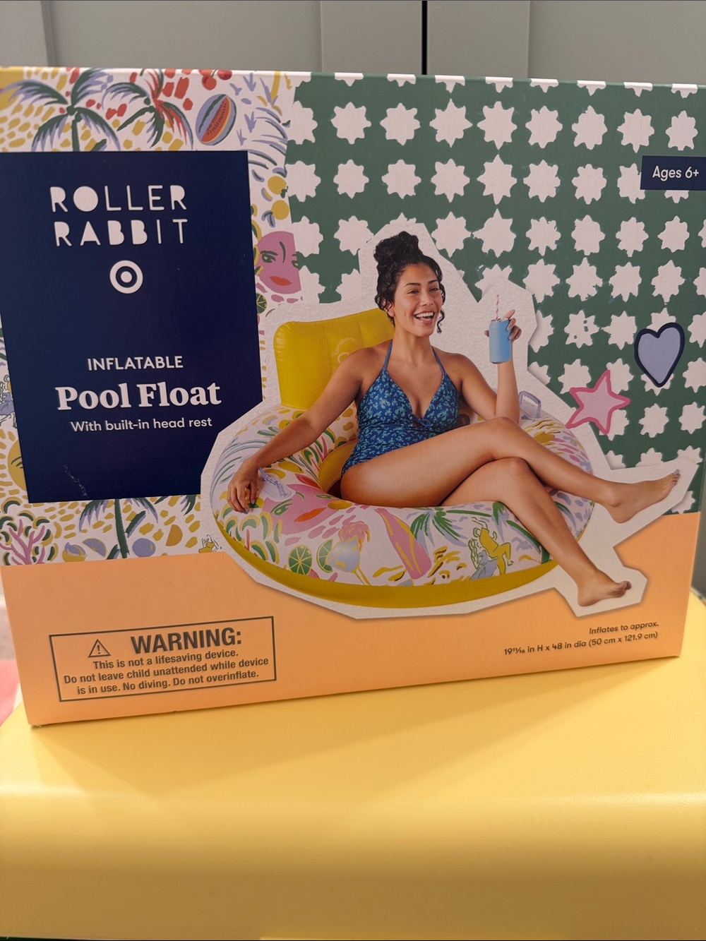 Roller Rabbit inflatable pool float with built-in head rest